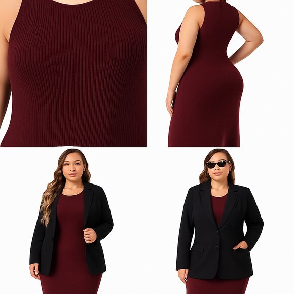 🍷 Agnes Orinda Plus Size Burgundy Sweater Tank Dress — 2X — Elegant Knit Midi - Picture 4 of 6